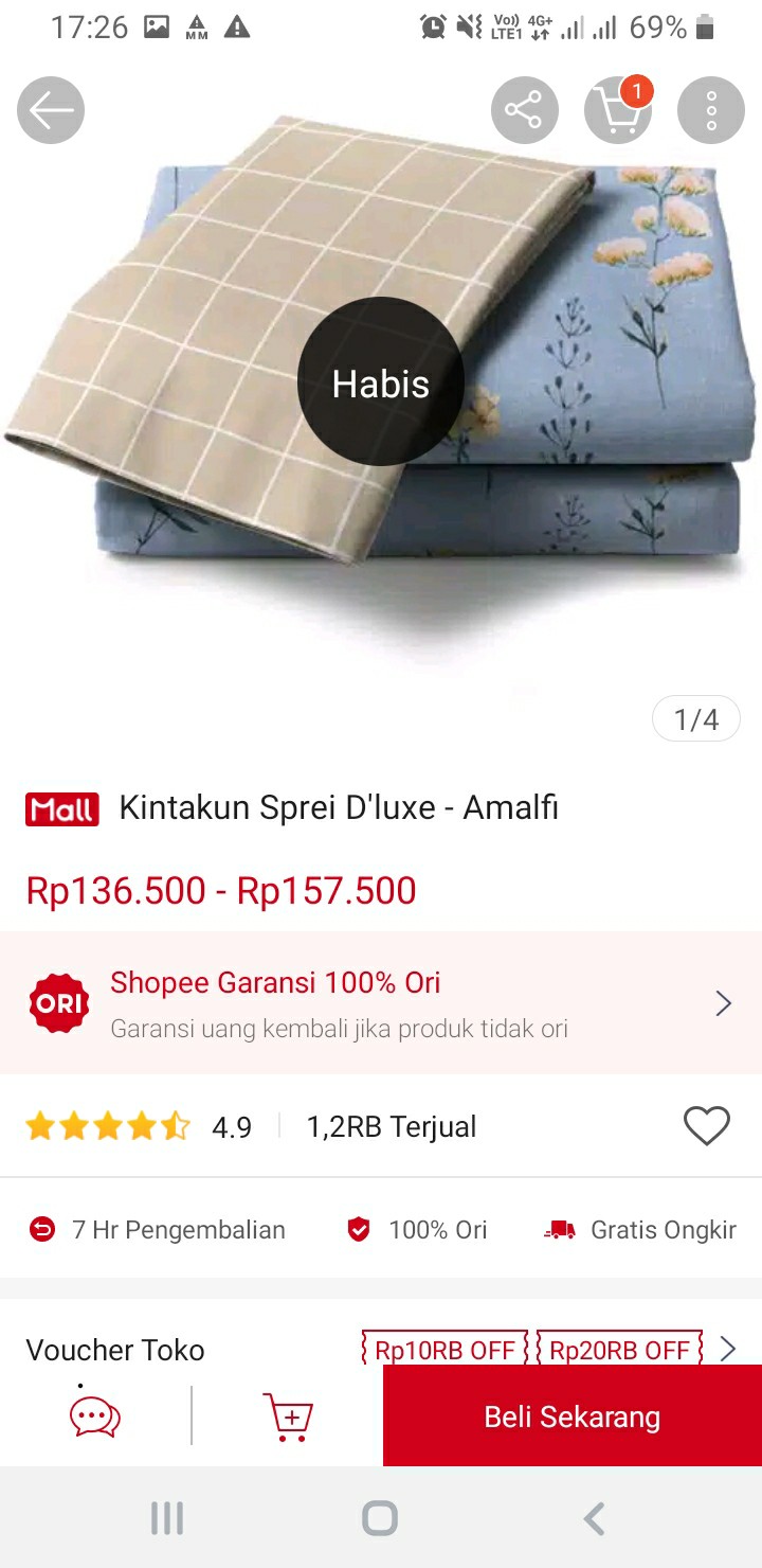 Sprei Extra Single Kintakun Motif Bunga 100x200 / 90x200 / 80x200