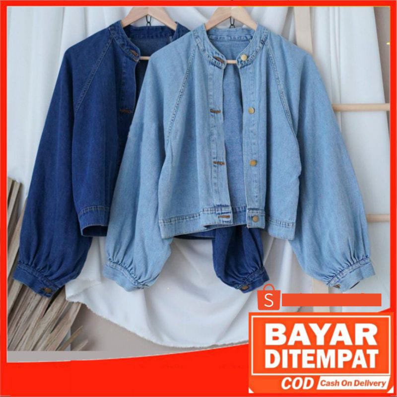 Jaket lengan balon oversize I Jaket Jeans Virza trendy I Jaket kancing Wanita