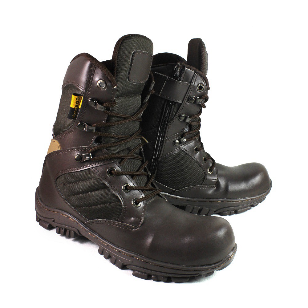 Sepatu Safety Boots Pria Cheap Tinggi 8 Inci Coklat Ujung Besi Tactical Cordura Gurun Kerja Lapangan