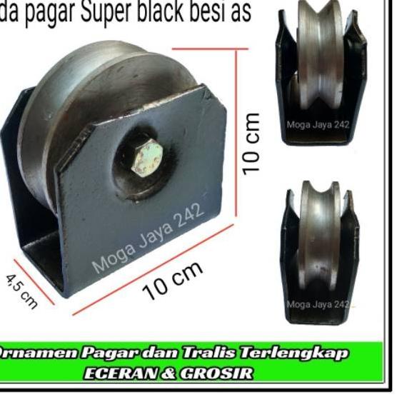 Roda pintu gerbang roda pagar super black besi as ukuran 10cm roda bubut istimewa