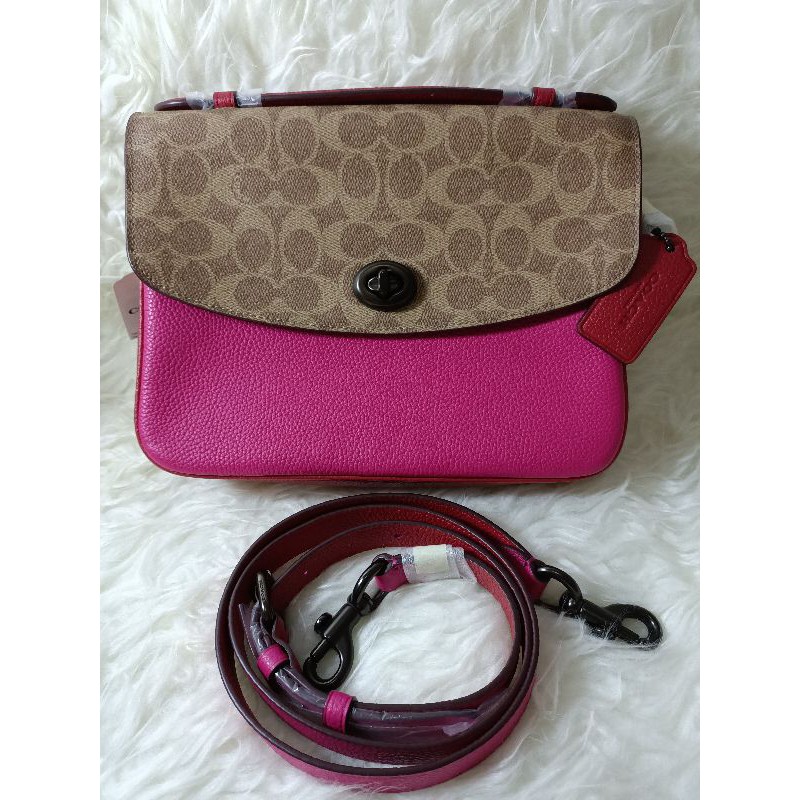 Tas Coach Cassie Crossbody With Signature Canvas Blocking Tan Pink