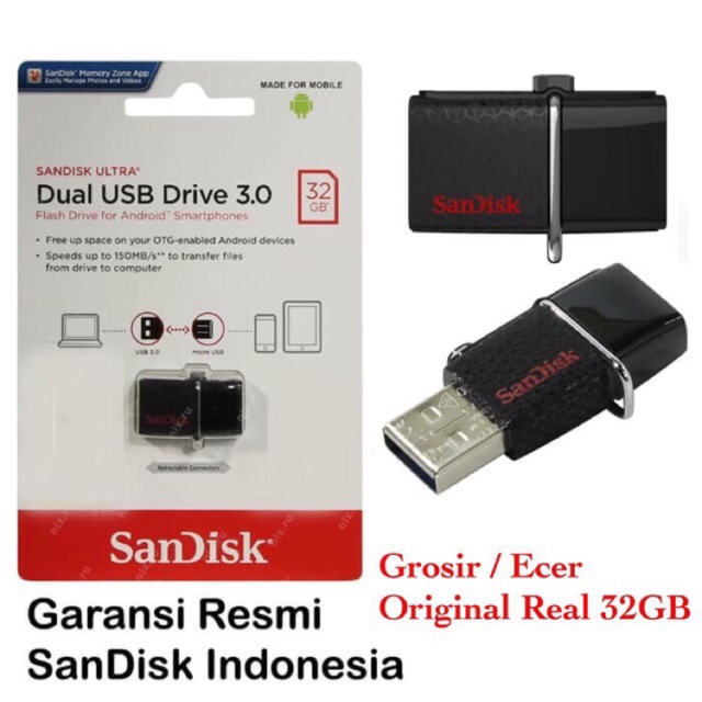 SANDISK OTG 16GB 32GB ULTRA DUAL USB DRIVE 3.0 FLASHDISK FOR ANDROID SMARTPHONE