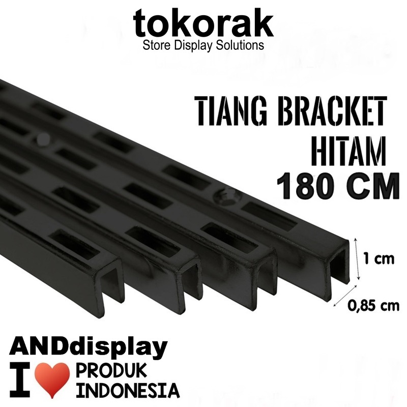 TIANG BRACKET HITAM 180CM BRAKET PENYANGGA RAK DISPLAY KACA KAYU