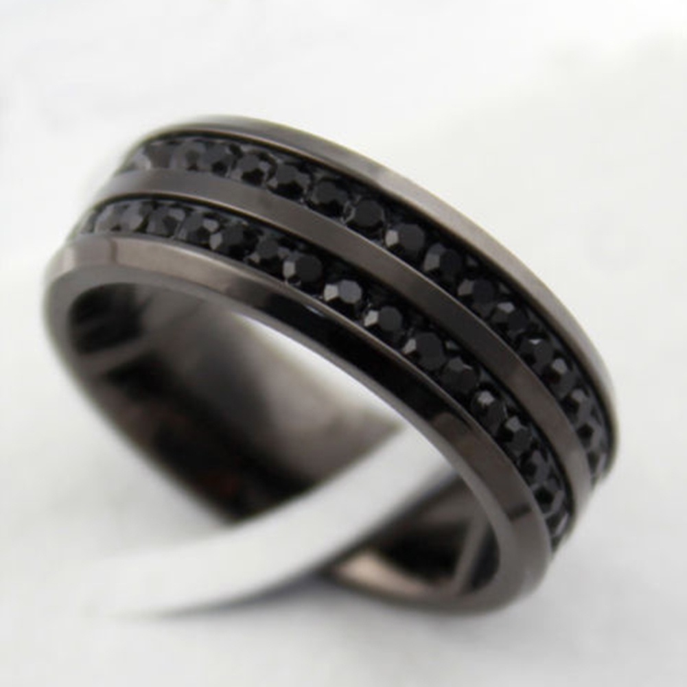 Hu Hu Hu Hu Hu Alat Bantu Pasang Kacamata♡ Cincin Pernikahan 2 Baris Bahan Stainless Steel Warna Hitam Ukuran US 7-12 Untuk Unisex