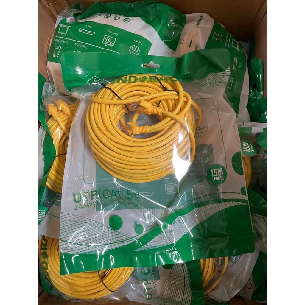 Patch Cord CAT5e, 24AWG, 15 Meter Blue / White / Yellow - INDORACK 15 Meter