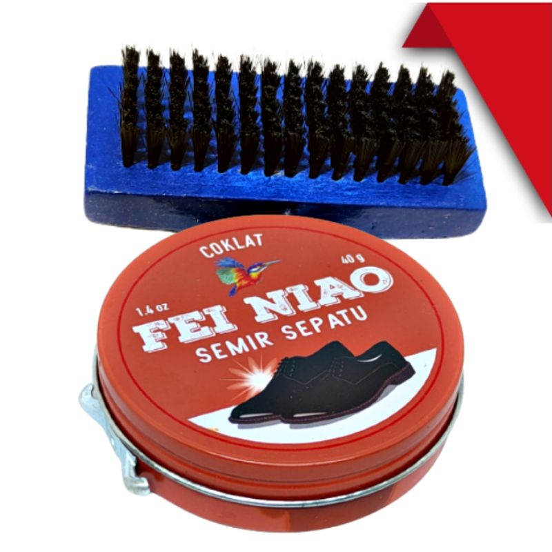 Semir Sepatu + Sikat semir Besar 1Set Produk Import Hitam dan Coklat Grosir-RRC cokelat 1set