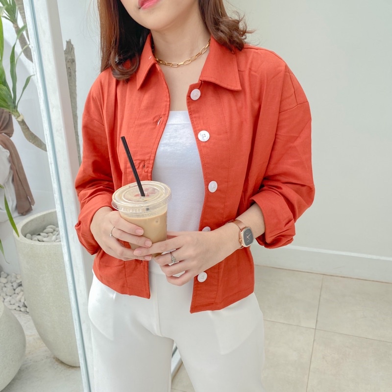 TOP LINEN BY HOOLAQUEEN KEMEJA ATASAN LINEN BAHAN SUPER ADEM SAKU KANAN KIR