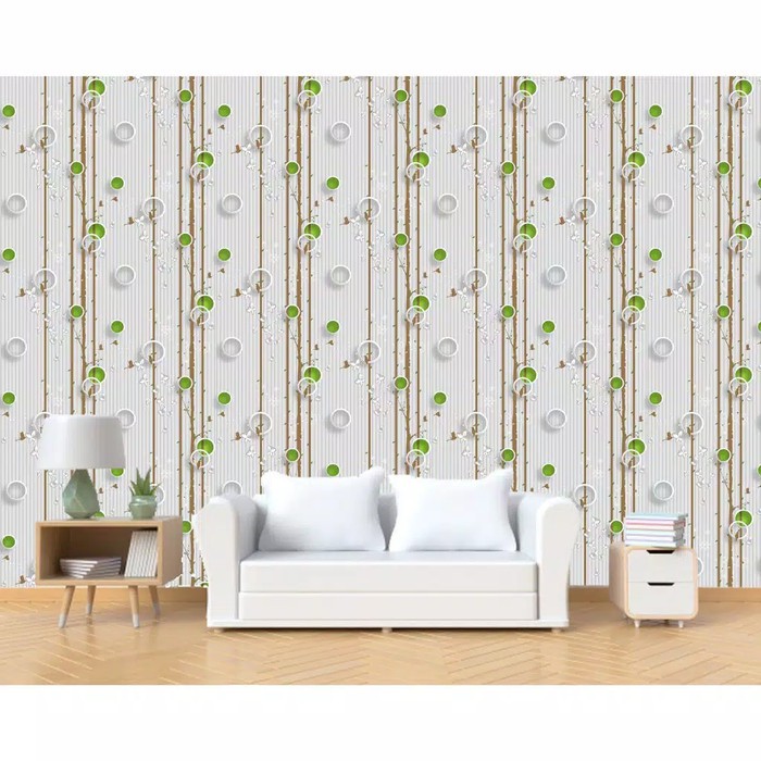 Wallpaper Dinding Motif pohon Polkadot Hijau