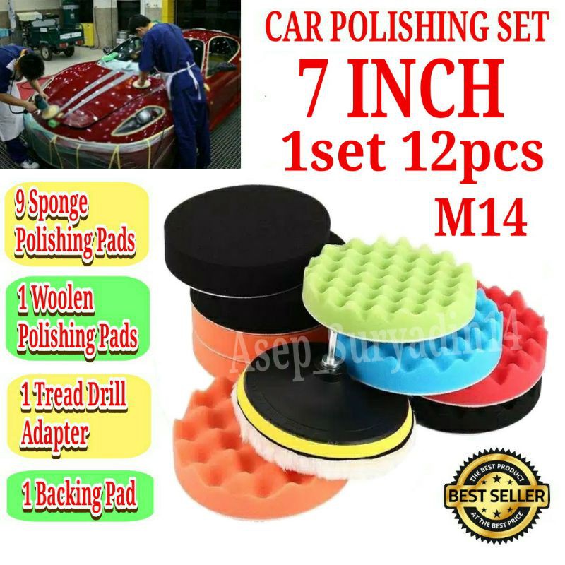 Paket Poles 7 Inch Polishing Foam Pad Velcro Alat Busa Spons Poles Body Mobil Motor Mesin Bor Kompon