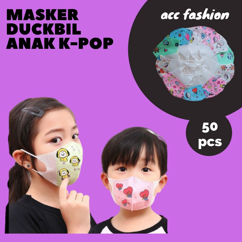 Masker 3D Duckbill Anak K-pop/ Karakter Anak Cewe / Cowo 5 Variasi Mix Isi 50PCS AccFashionMurah