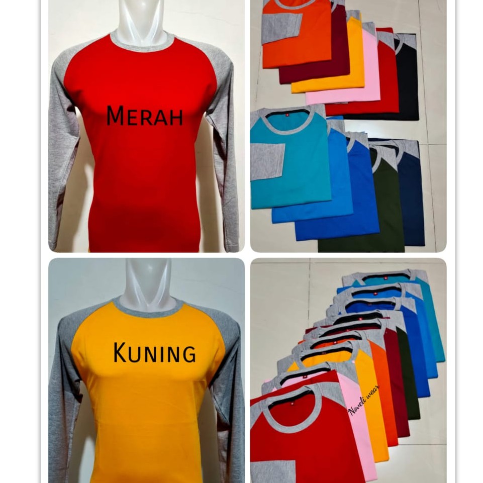 Kaos polos - Kaos reglan warna kombinasi lengan panjang misty