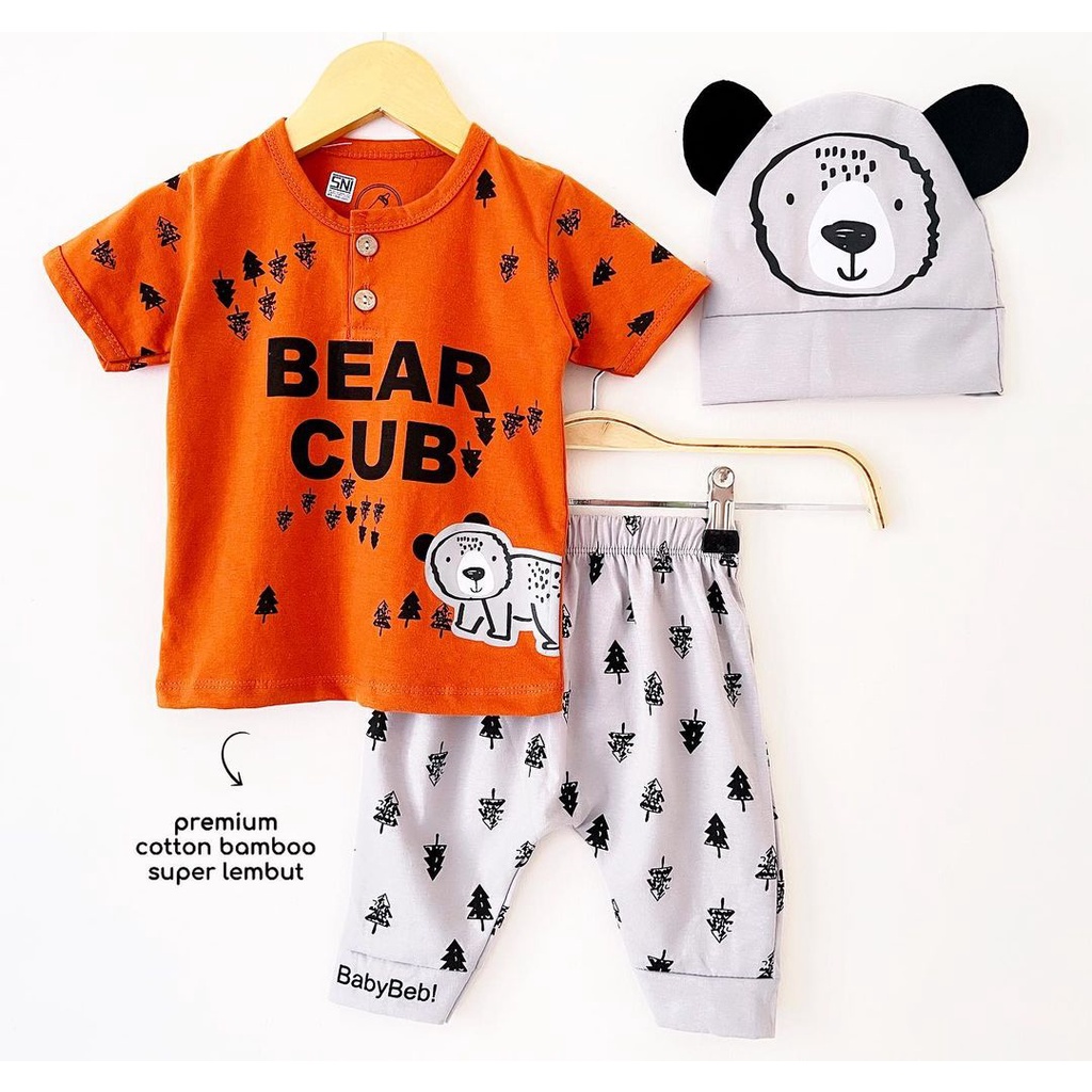 FOX AND BADGER SUIT by Babybeb (ber SNI) / BEAR CUB Baju Setelan Kaos Celana Pergi Jalan Lucu Fashion Anak Bayi Cowok Laki Terlaris Lucu