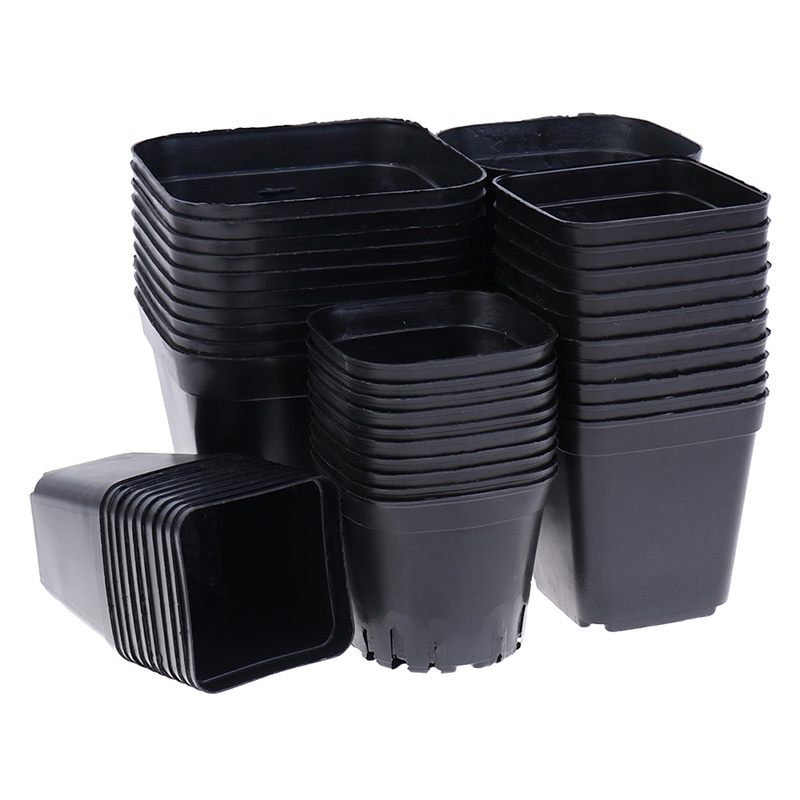 10pcs Pot Bunga Bentuk Kotak Kecil Bahan Plastik Warna Hitam