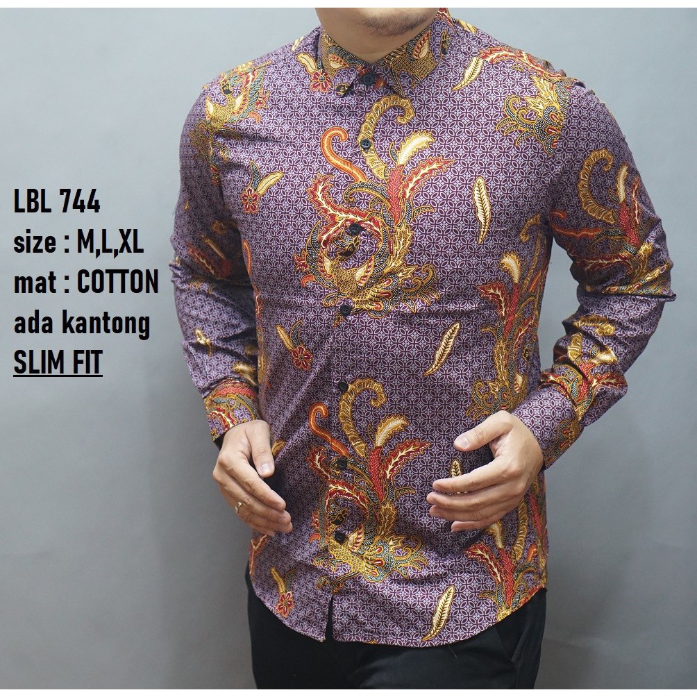 LBL 744 BAJU BATIK PRIA WARNA UNGU MAROON-KEMEJA OUTFIT KEREN