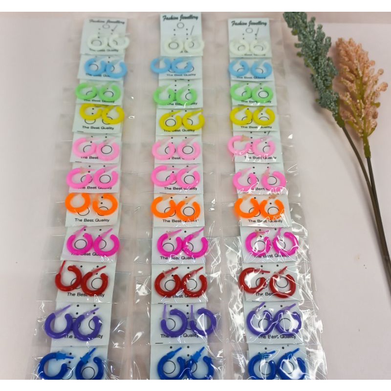 Anting Telinga Isi 12Pcs Anting Plastik Giwang Warna Warni Aesthetic