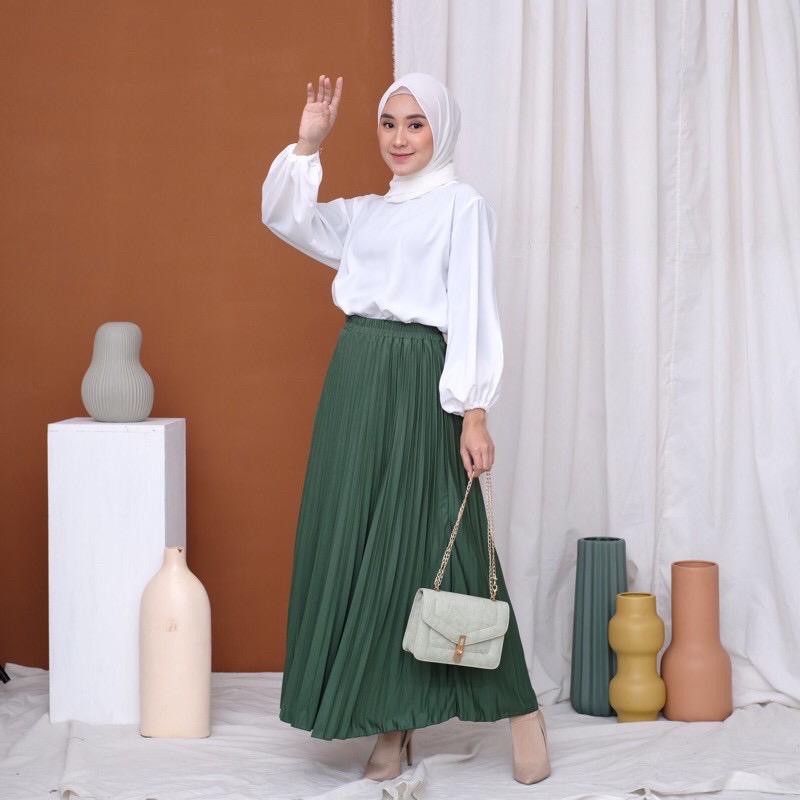 HIJAU TUA  -Rok Plisket Premium / Rok Mayung Bahan Hyget Grade A / Shalch Trendy