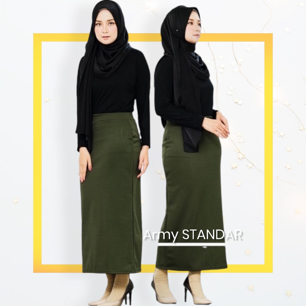 Rok Kantor Span Scuba Panjang JUMBO / Rok Kerja / Rok Pencil Scuba / Rok Span Maxi Skirt-Army