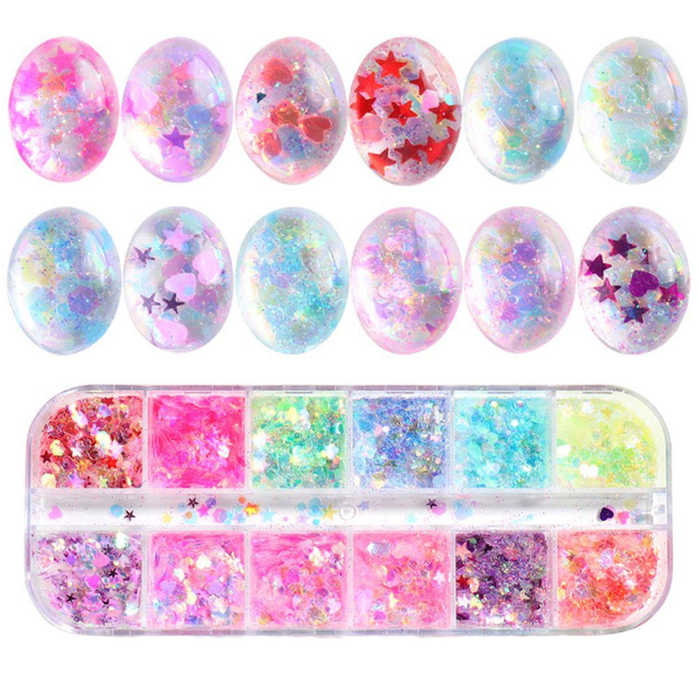 Mxbeauty Hexagon Nail Sequin Laser Mermaid Hologram Cinta Hati Glitter Bulan Manicure Geometris Tubuh Seni Payet