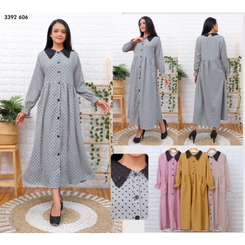 MIDI DRESS MOTIF POLKADOT BAHAN CRINKLE “ AYURA “