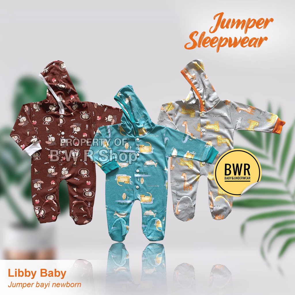 TTK Libby Baby JUMPER HAZY Zoo Terbaru / Sleepsuit Bayi Newborn Panjang Topi Buka Kaki Dreamwear | Bwr