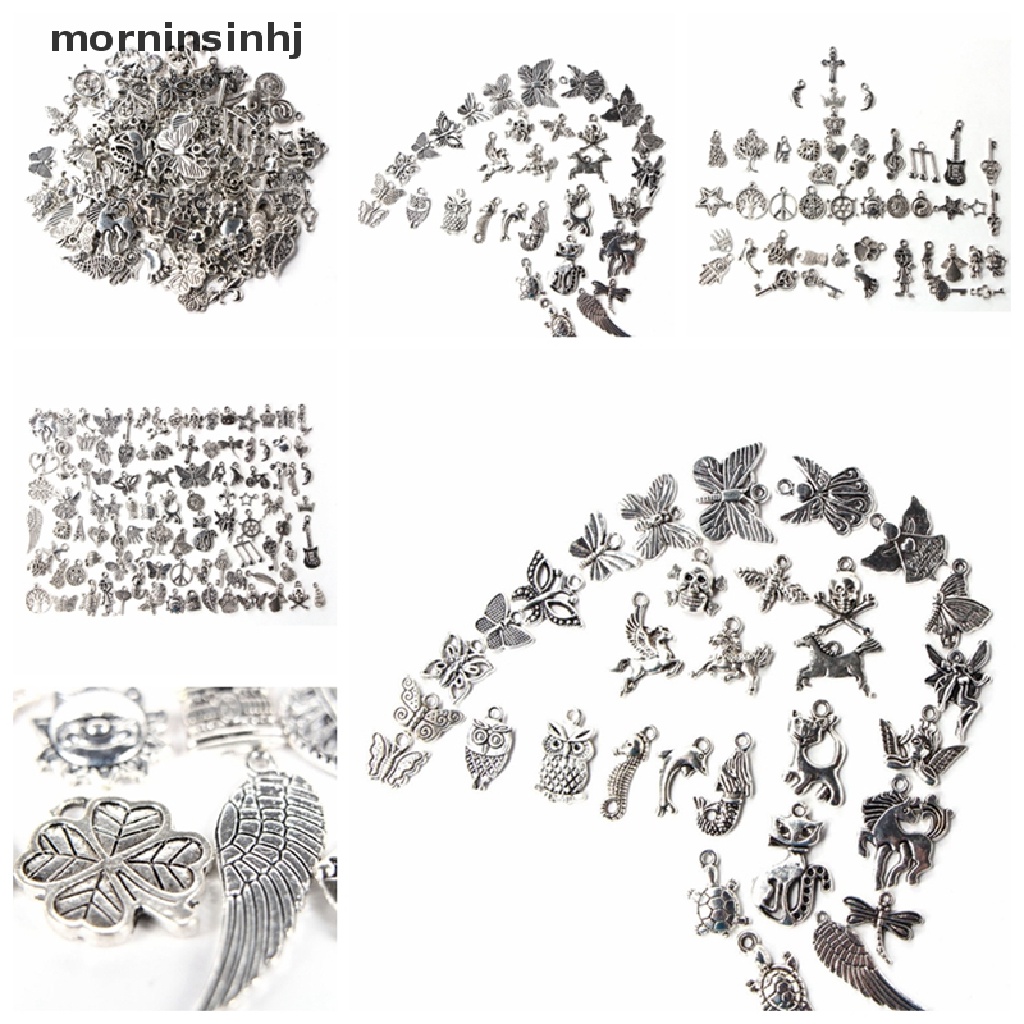 Mornin 100pcs Liontin Silver Tibet Campur Untuk Diy Perhiasan