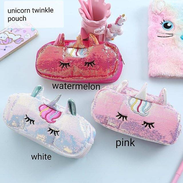 TEMPAT PENSIL SEQUIN POUCH UNICORN TWINKLE IMPORT LUCU IMPORT