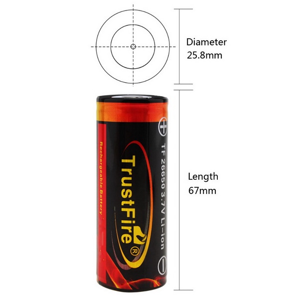 Brezybeauty05 Trustfire Baterai Besar Untuk Senter Big Cup Baterai Li-Ion 26650 5000Mah 3.7V Button