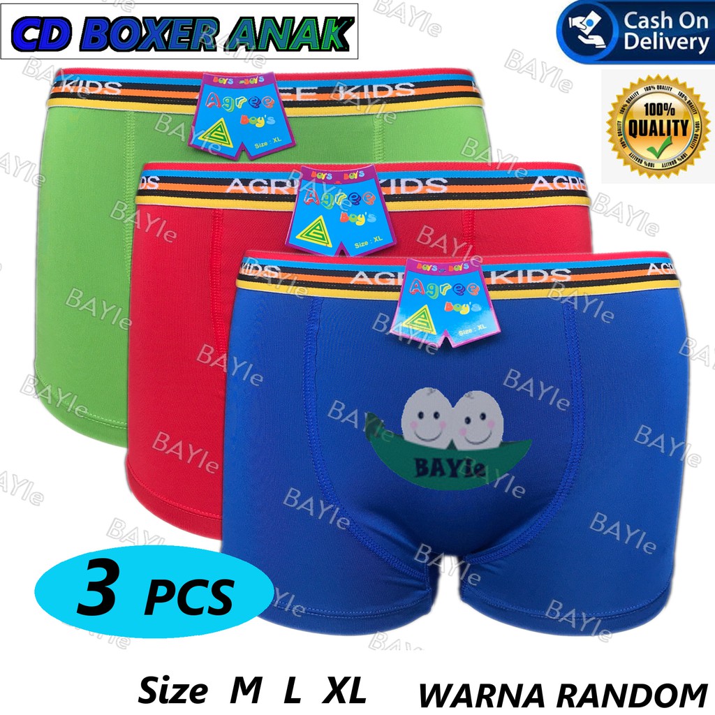 BAYIe - 3 PCS Celana Dalam / CD Anak Laki-laki Cowok BOXER AGREE KIDS 6170 POLOS/ Kid's Underwear Size M L XL