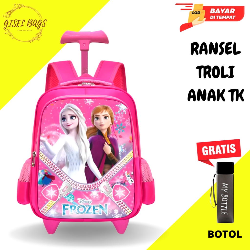 GB-Tas ransel troli anak perempuan TK tas ransel troli anak karakter timbul dan lucu tas ransel troli anak cewe import