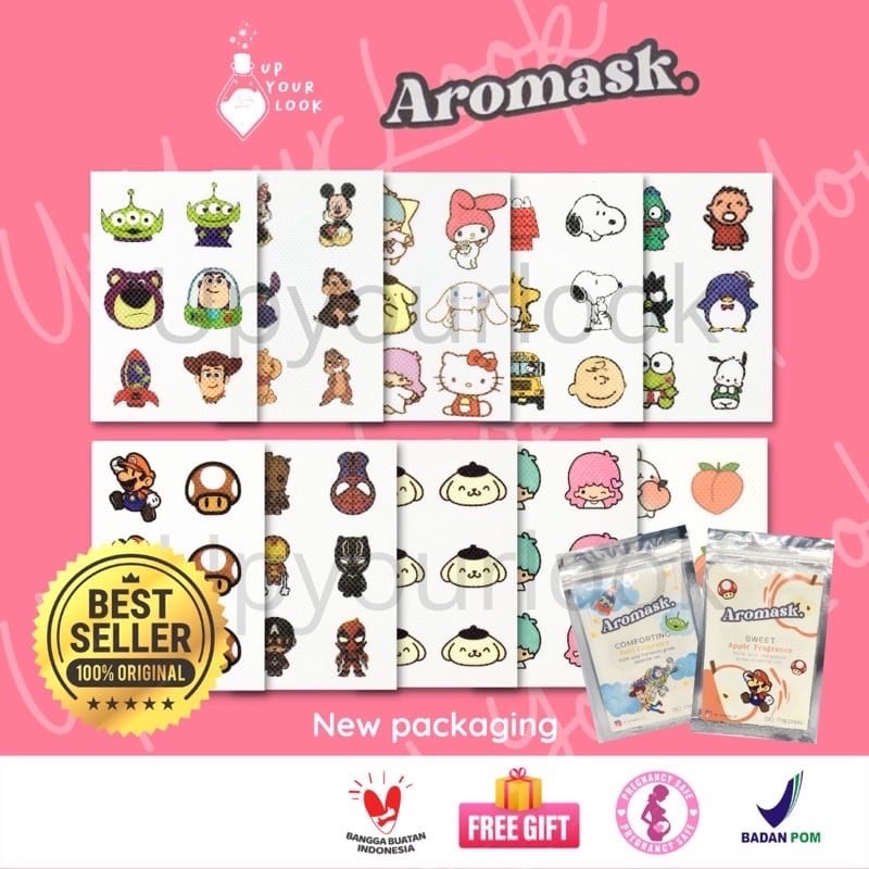 Aromask Sticker Masker Aroma Patch Freshcare Eucalyptus Patch /Stiker Masker Aromaterapi Lemon, Apple, Vanilla, Eucalyptus isi 6, 12, 18, 24 dan 30pcs