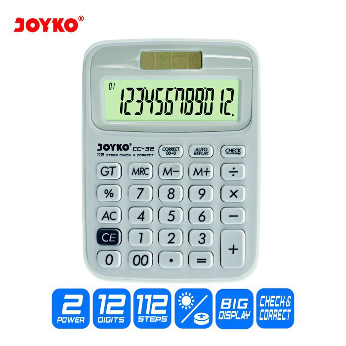 

Calculator / Kalkulator Joyko CC-32 / 12 Digits / Check Correct - Putih