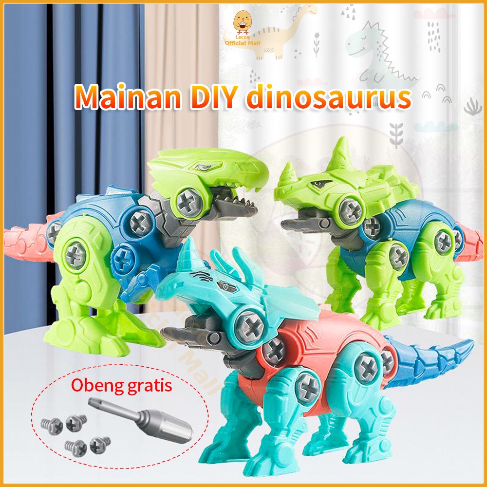 Poney Mainan dinosaurus edukasi anak DIY mainan bongkar pasang obeng