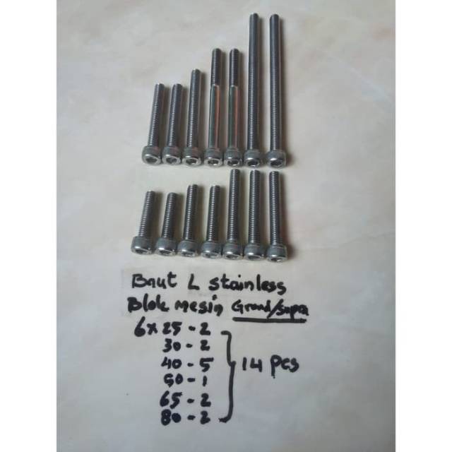 Baut blok mesin L set stainless grand/supra