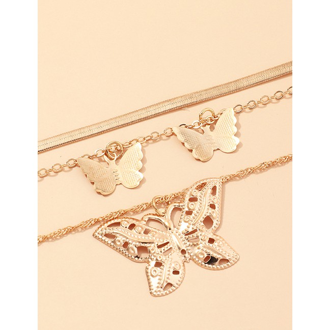 LRC Kalung Fashion Golden Hollow Butterfly Alloy Multi-layer Necklace K41593