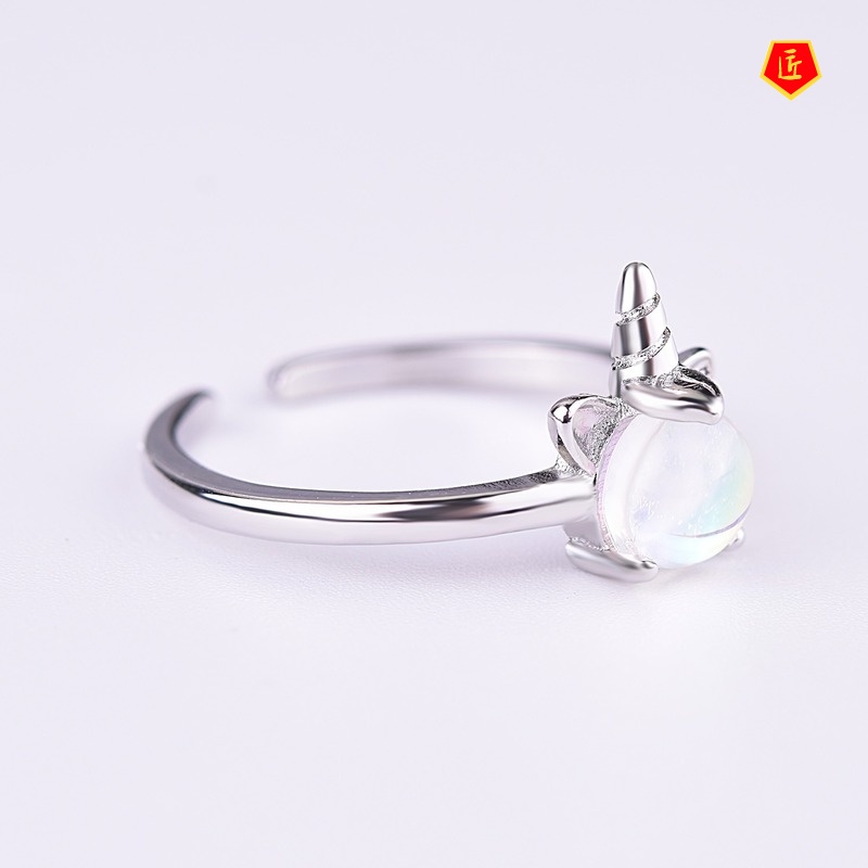 [Ready Stock]Colorful Moonstone Unicorn Ring for Women Korean Simple Personalized