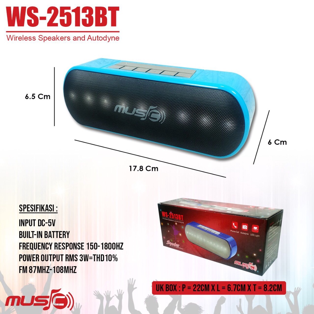 Speaker Bluetooth WSTER WS 2513 BT Speaker Wireless Portable Speaker Aktif LED Flashlight SUPER BASS High Quality