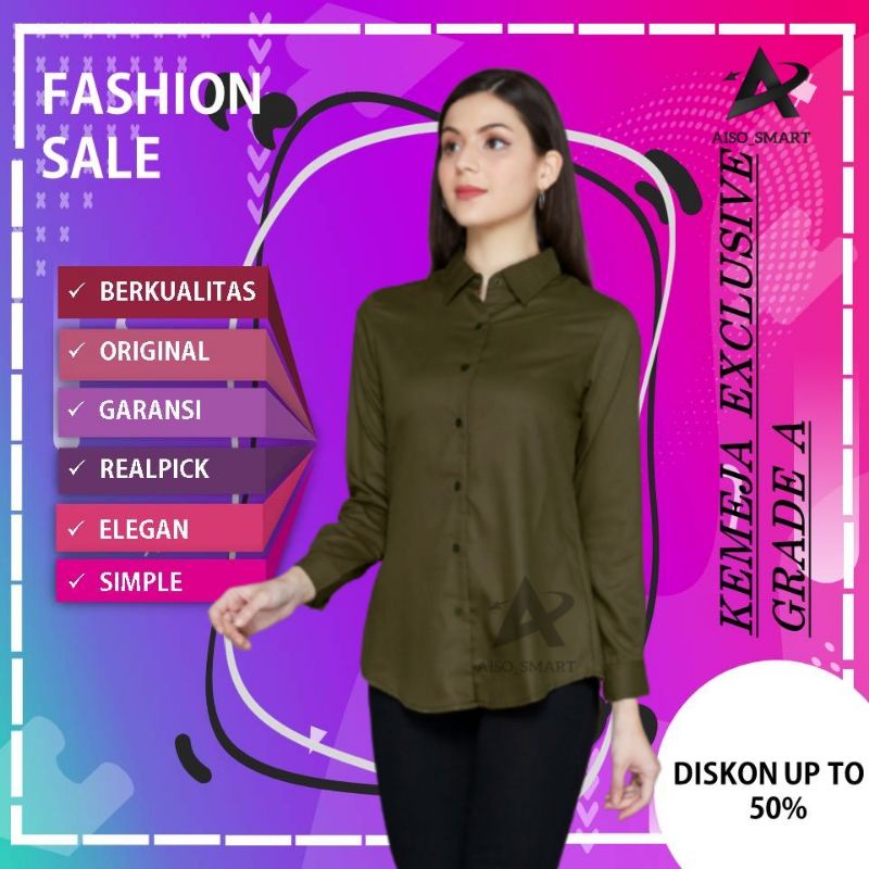 baju kemeja wanita cewek remaja kemeja kekinian terbaru kemeja polos jumbo panjang wanita premium