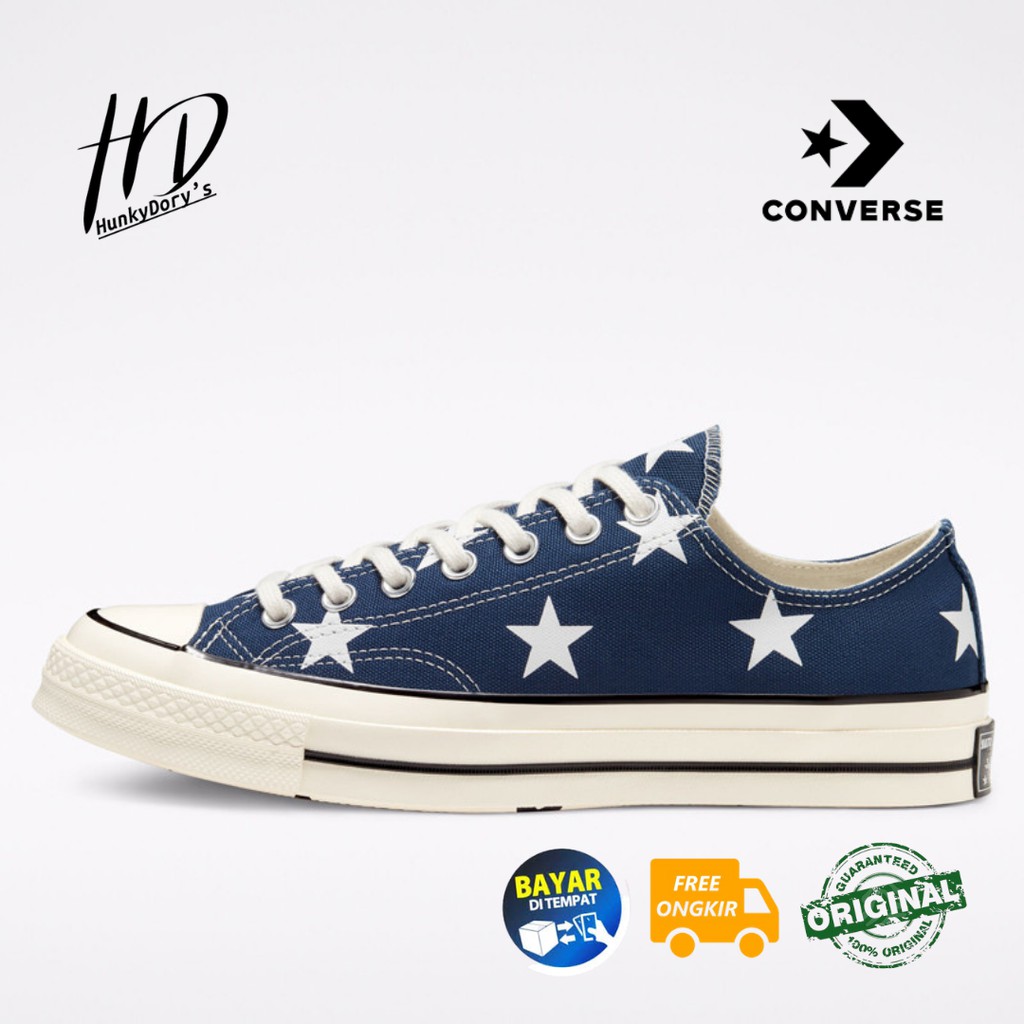 Sepatu Sneakers Casual Pria Converse Chuck Taylor CT 70s OX Print Star Navy Original