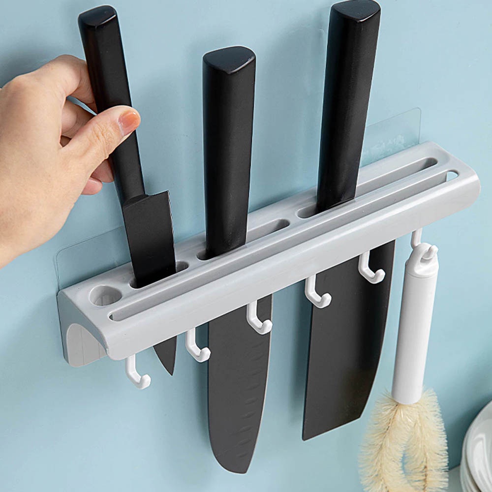 Rak PiIsau Gantung RPP003 dilengkapi 6 Hook - rak dapur pisau, gunting, spatula, centong system tempel kuat