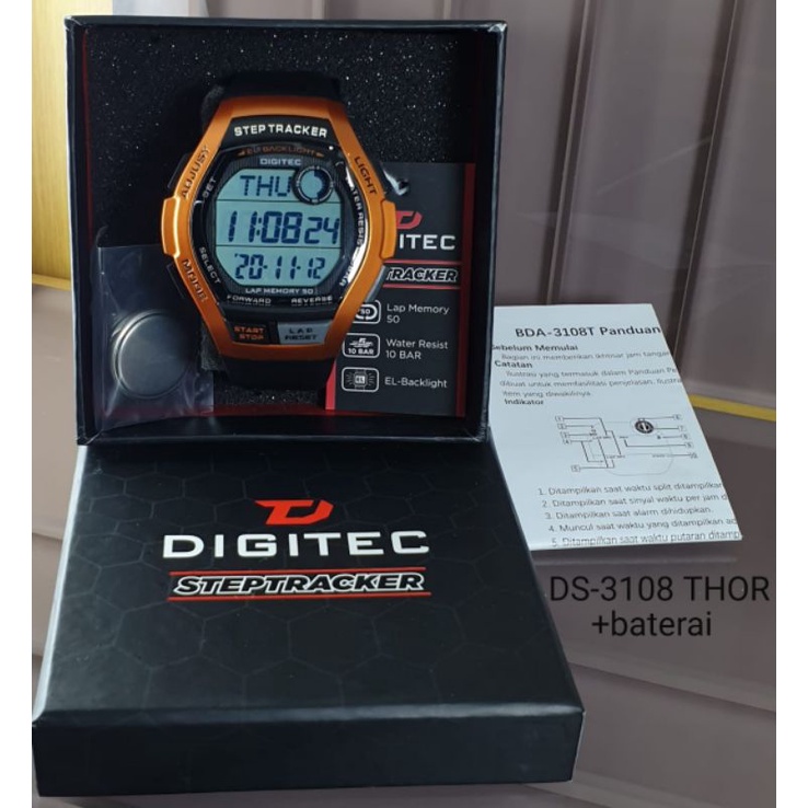 Jam Tangan Digital Digitec DS-3108 Unisex Step Tracker 45mm Resin Rubber EL Backlight