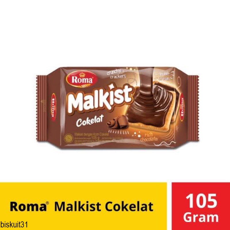

ROMA MALKIST COKELAT 105 gr - Kotak Dus Malkis Coklat - rentengan malkis coklat dan abon Biskuit biskuit31