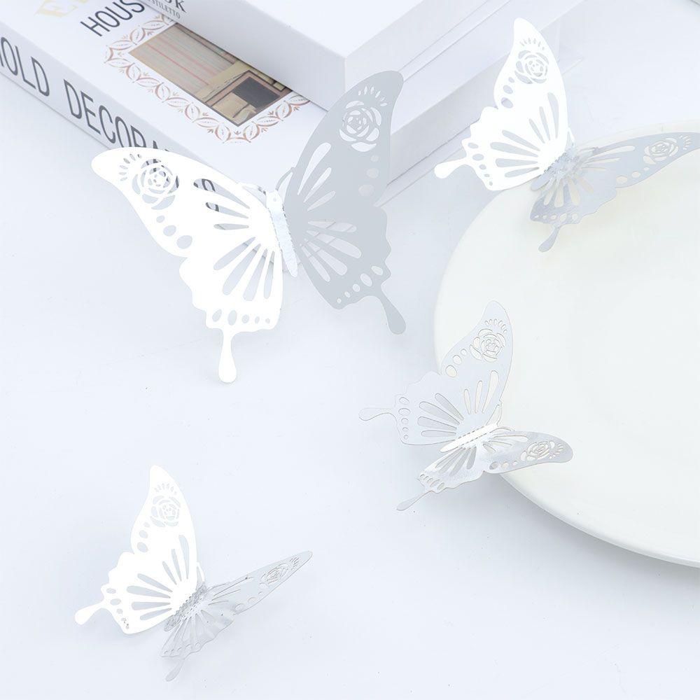 Top Butterfly Stiker Dinding Rumah Ornamen 3D Berongga Tekstur Logam Dekorasi Dinding