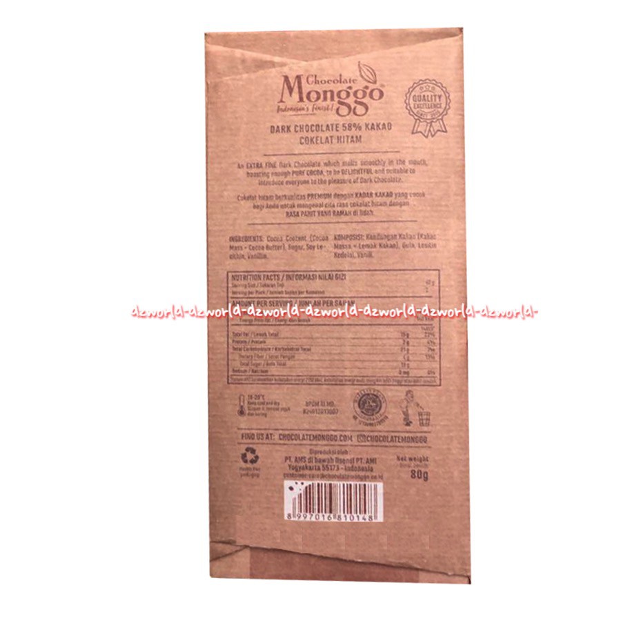 Monggo Extra Fine Chocolate Cocoa Cokelat Tersedia 3 Varian 80gr