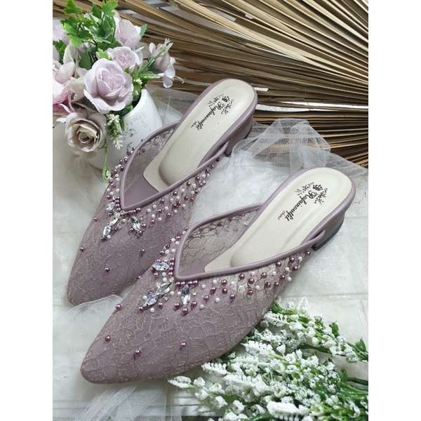 sepatu v mauve 3cm bahan