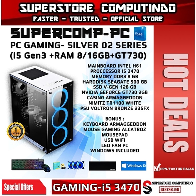 PC Rakitan Gaming Core i5-RAM 8/16GB-SILVER 02 Series-Siap Pakai