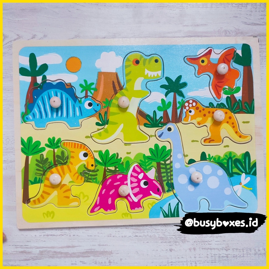 [busyboxes.id] Mainan Edukasi Mencocokan dinosaurus dino  Puzzle Kayu Puzzle Knob Wooden Toys Mainan Kayu