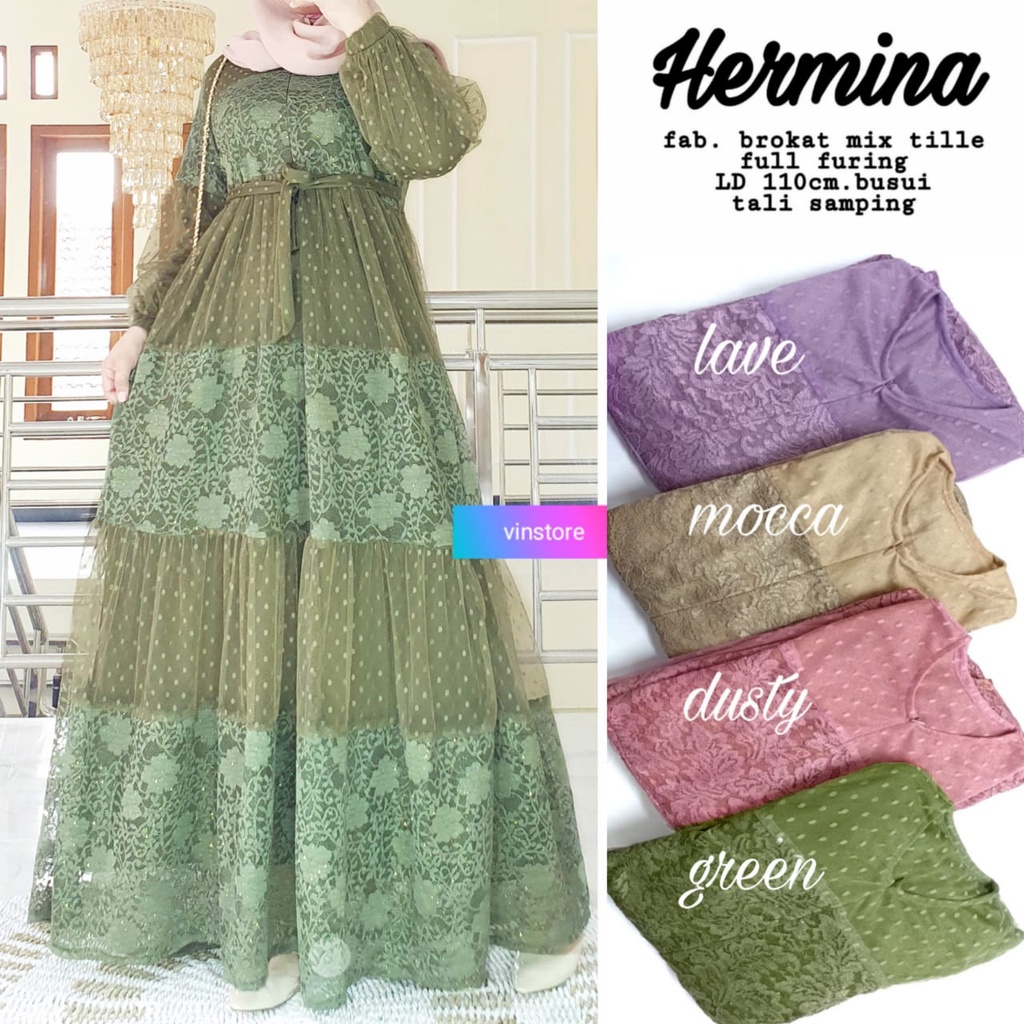 Gamis Brokat Terbaru Tile Premium All Size LD 110 Busui Zipper Depan Maxy Tali Samping Dalam Full Fu