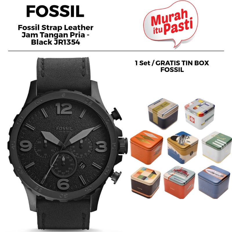 Fossil Strap Leather Jam Tangan Pria - Black JR1354