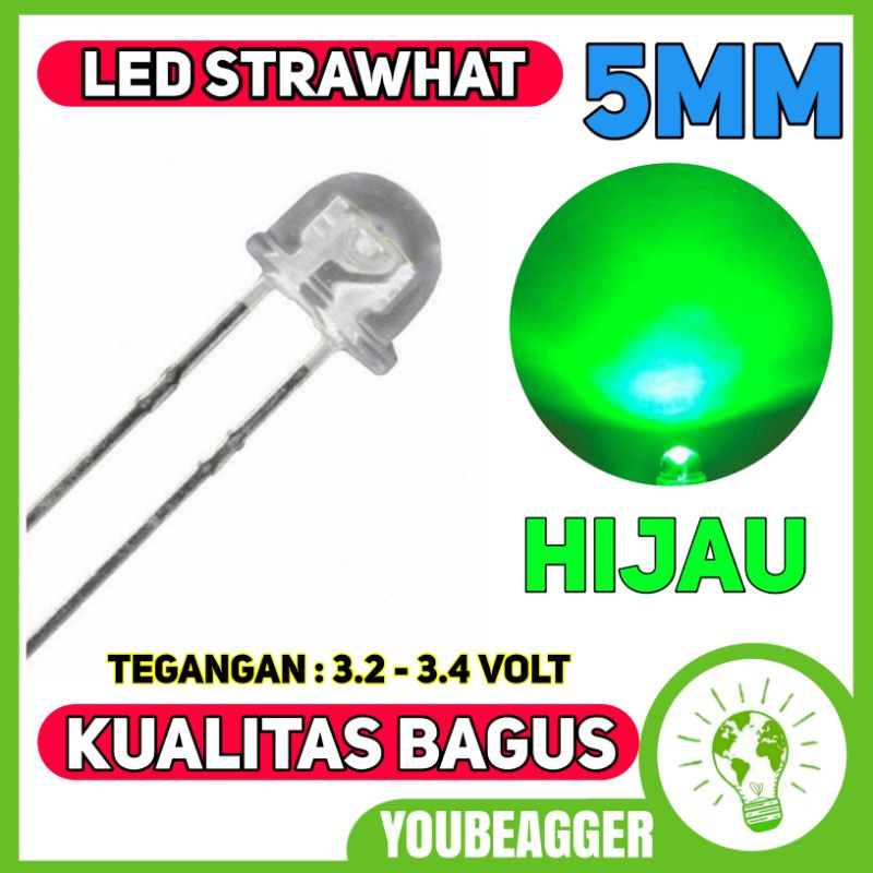 Led strawhat 5mm warna hijau