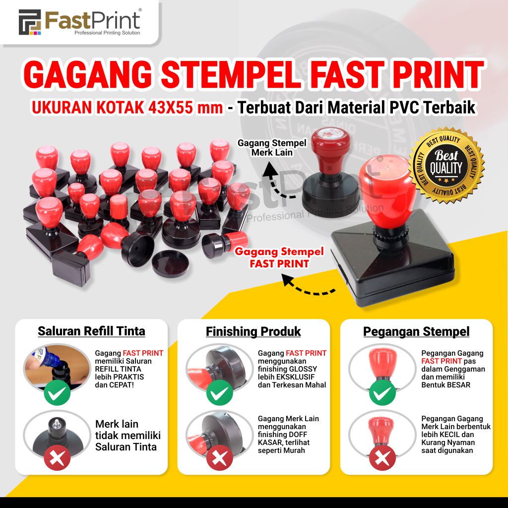 

Gagang Stempel Flash Kilat Warna Ukuran Kotak 43x55 MM